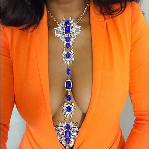 Jewelry - Boho Long Crystal Rhinestone Body Necklace Harness